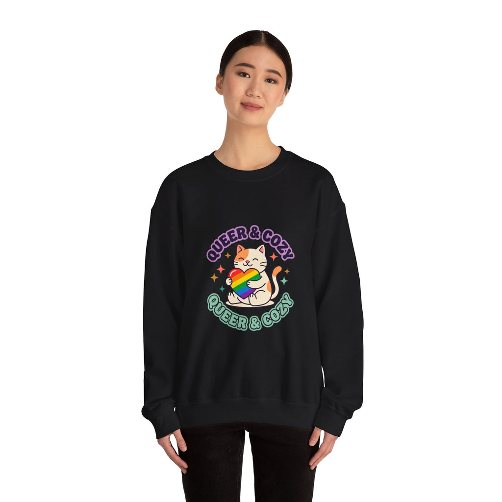 Queer & Cozy Cat Sweatshirt | Pride, LGBTQ+ Affirmation, Retro Pastel