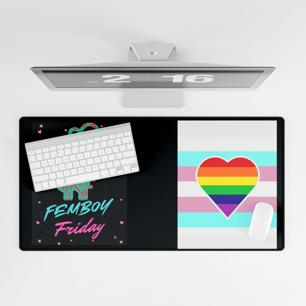 Femboy Friday graphic Desk Mat | Pride heart flag desk mat