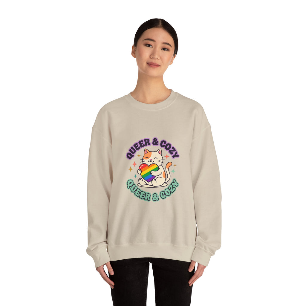 Queer & Cozy Cat Sweatshirt | Pride, LGBTQ+ Affirmation, Retro Pastel