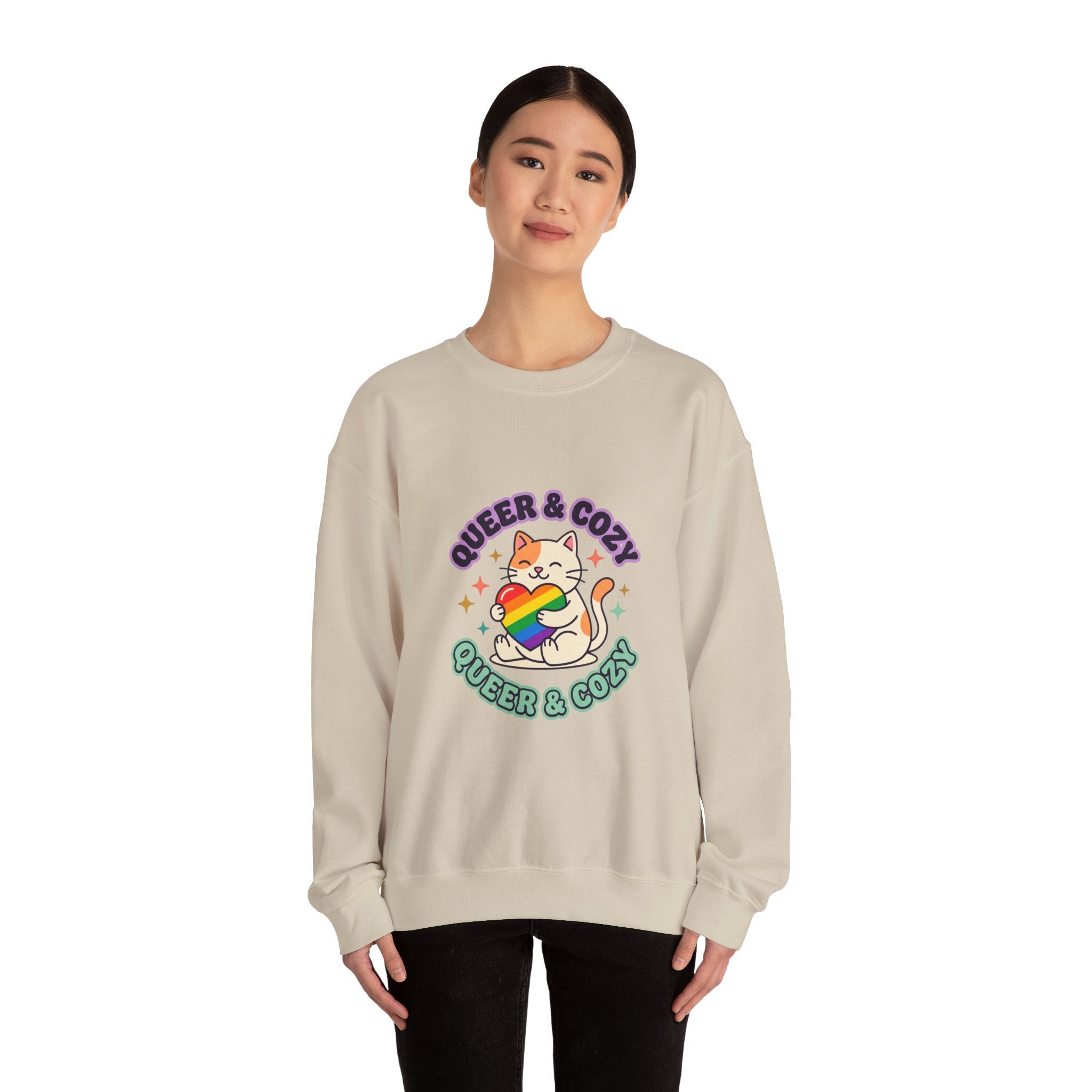 Queer & Cozy Cat Sweatshirt | Pride, LGBTQ+ Affirmation, Retro Pastel