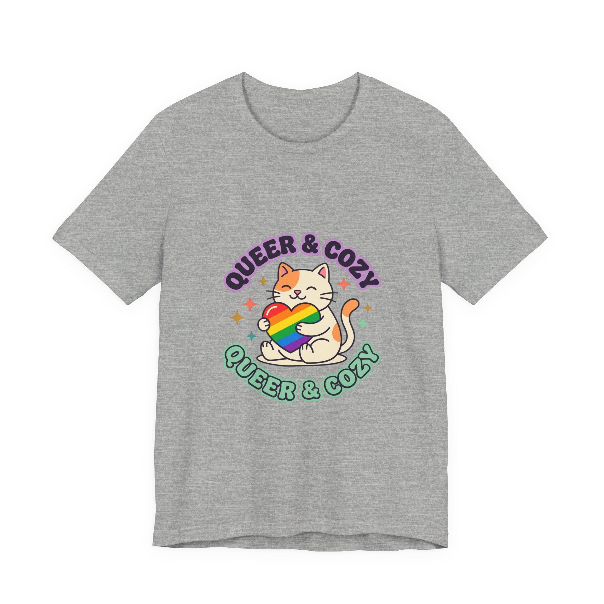 Queer & Cozy Cat Tee | Pride, LGBTQ+ Visibility, Retro Pastel Camp