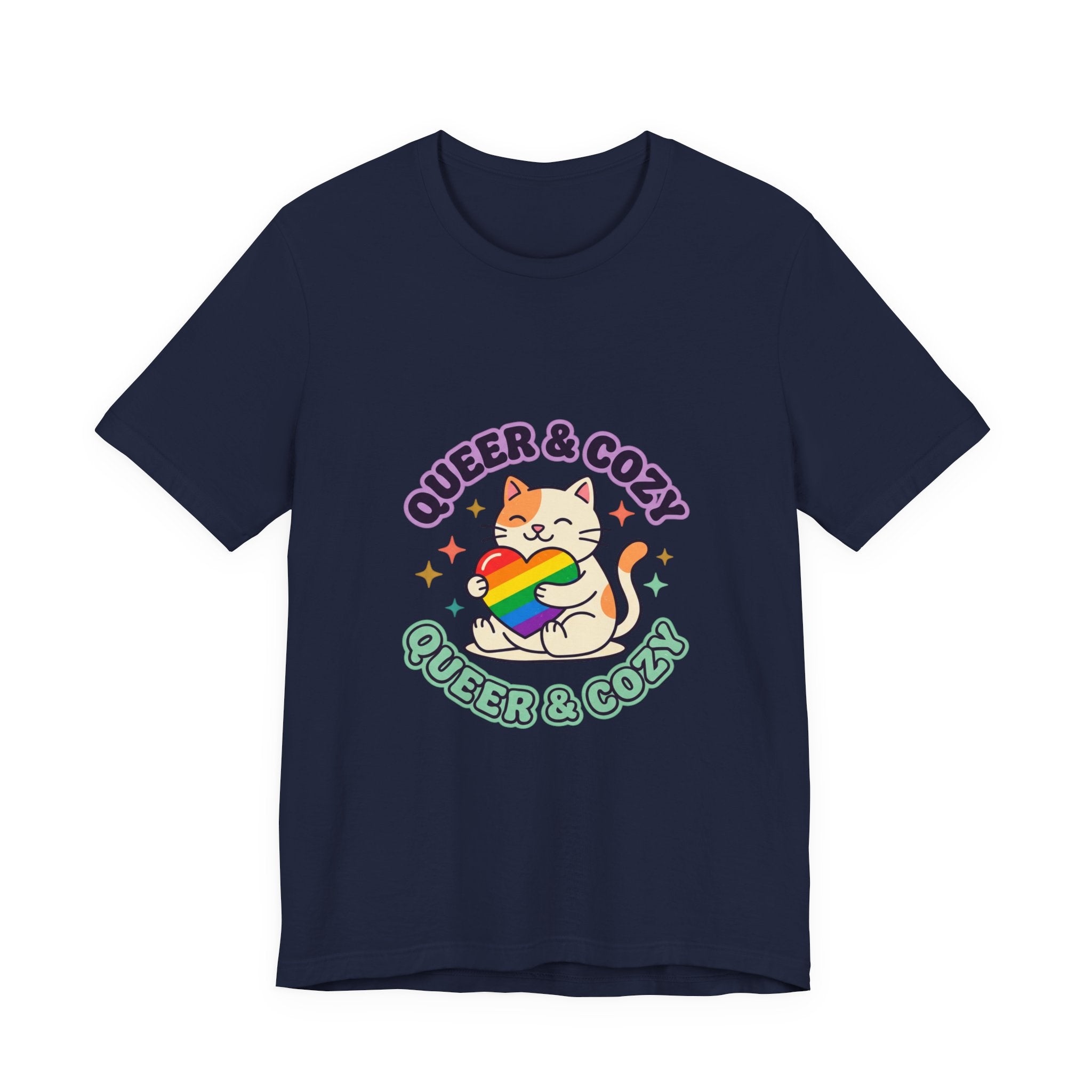 Queer & Cozy Cat Tee | Pride, LGBTQ+ Visibility, Retro Pastel Camp