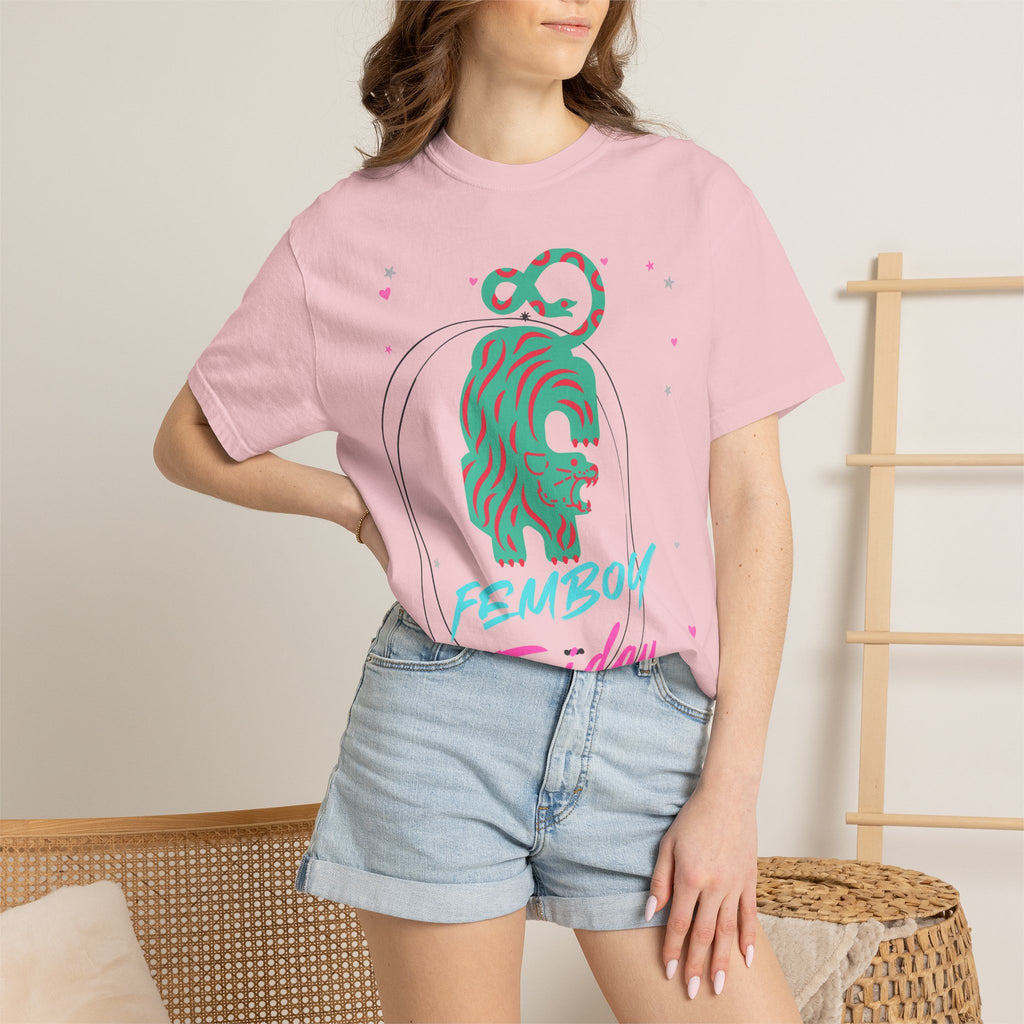 Femboy Friday T-Shirt — Retro Neon Lion Graphic Tee