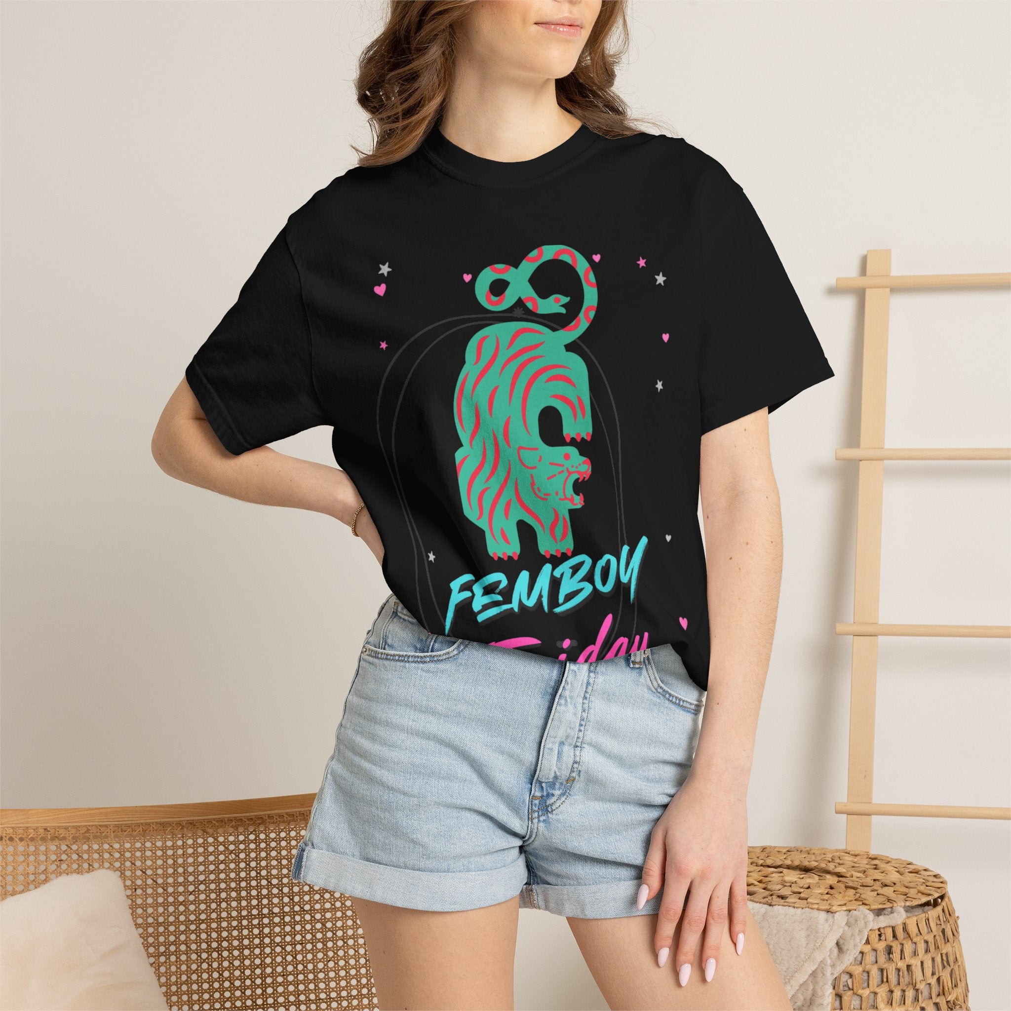 Femboy Friday T-Shirt — Retro Neon Lion Graphic Tee