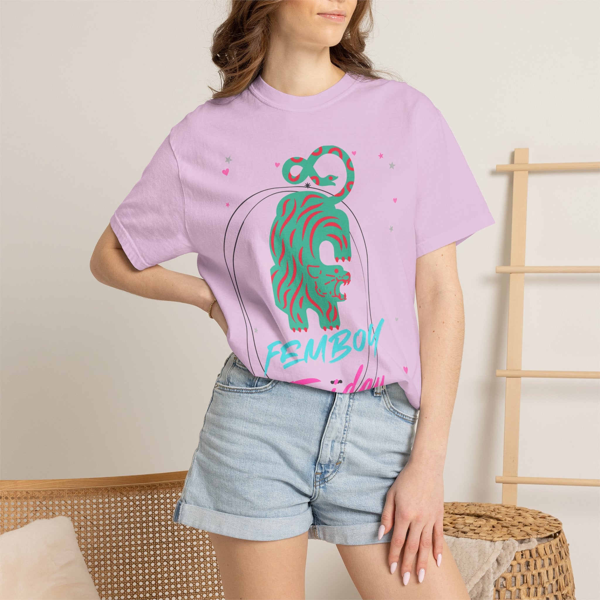 Femboy Friday T-Shirt — Retro Neon Lion Graphic Tee