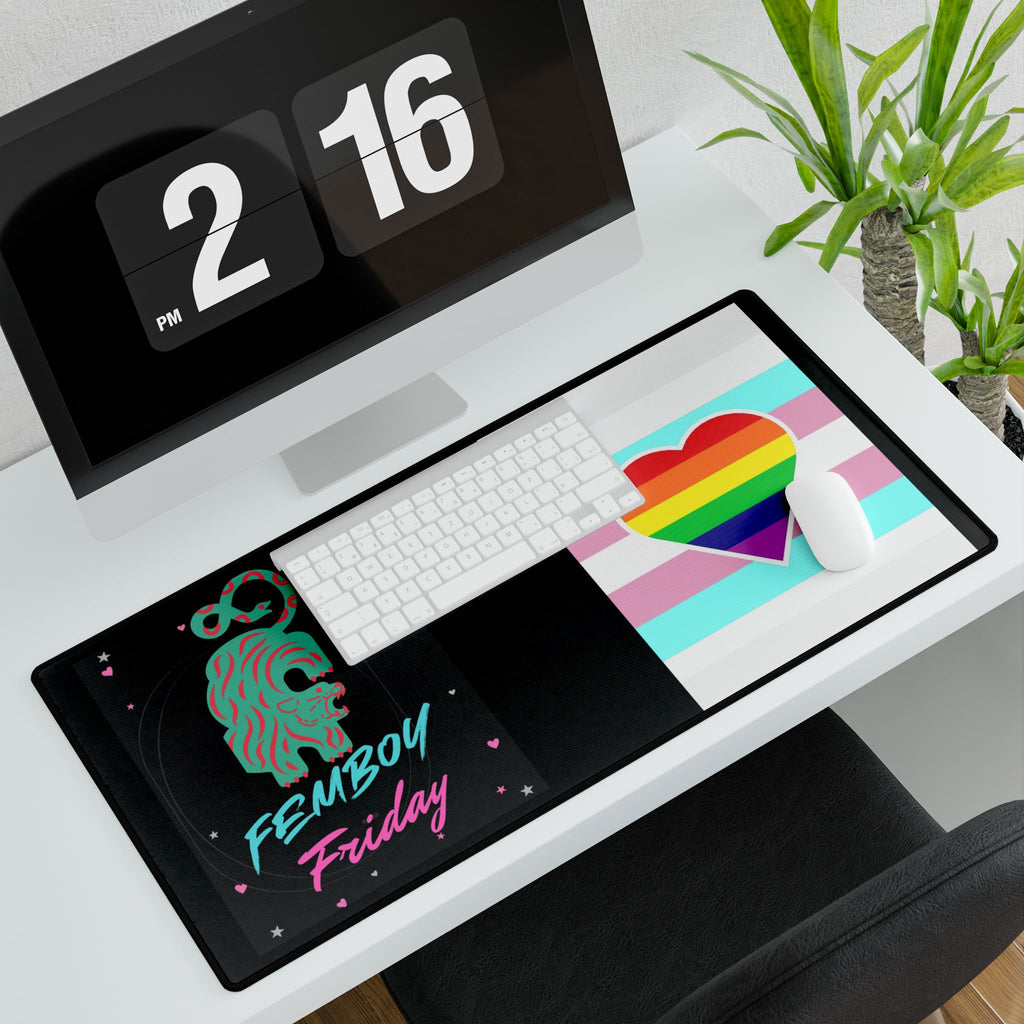Femboy Friday graphic Desk Mat | Pride heart flag desk mat