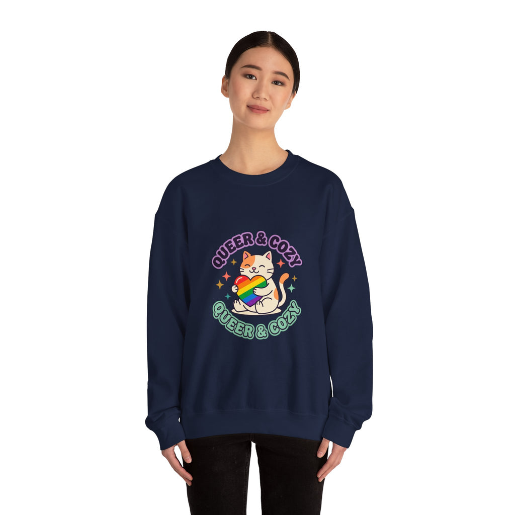 Queer & Cozy Cat Sweatshirt | Pride, LGBTQ+ Affirmation, Retro Pastel
