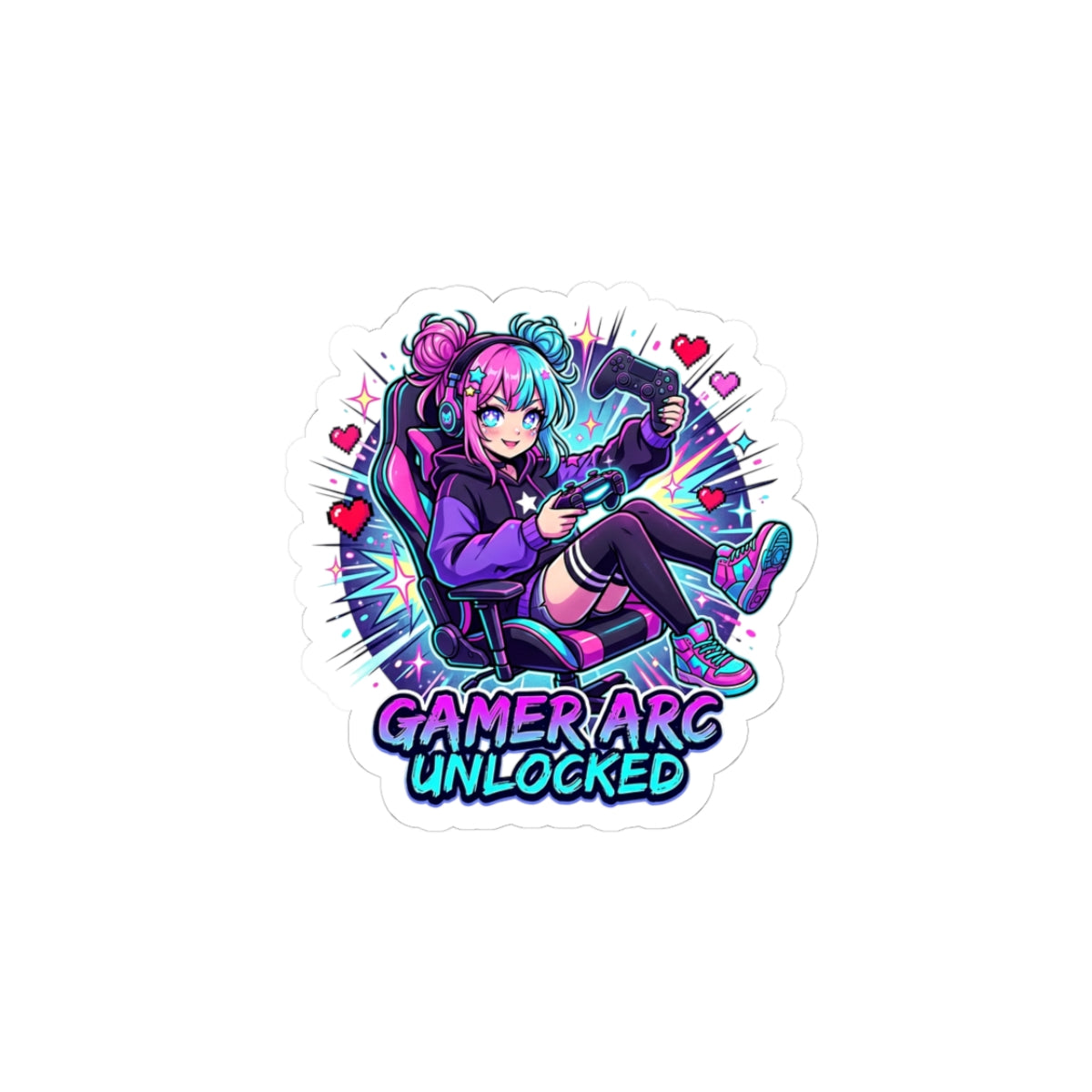 Gamer Arc Unlocked Sticker | Anime Aesthetic, Chibi Gaming Character
