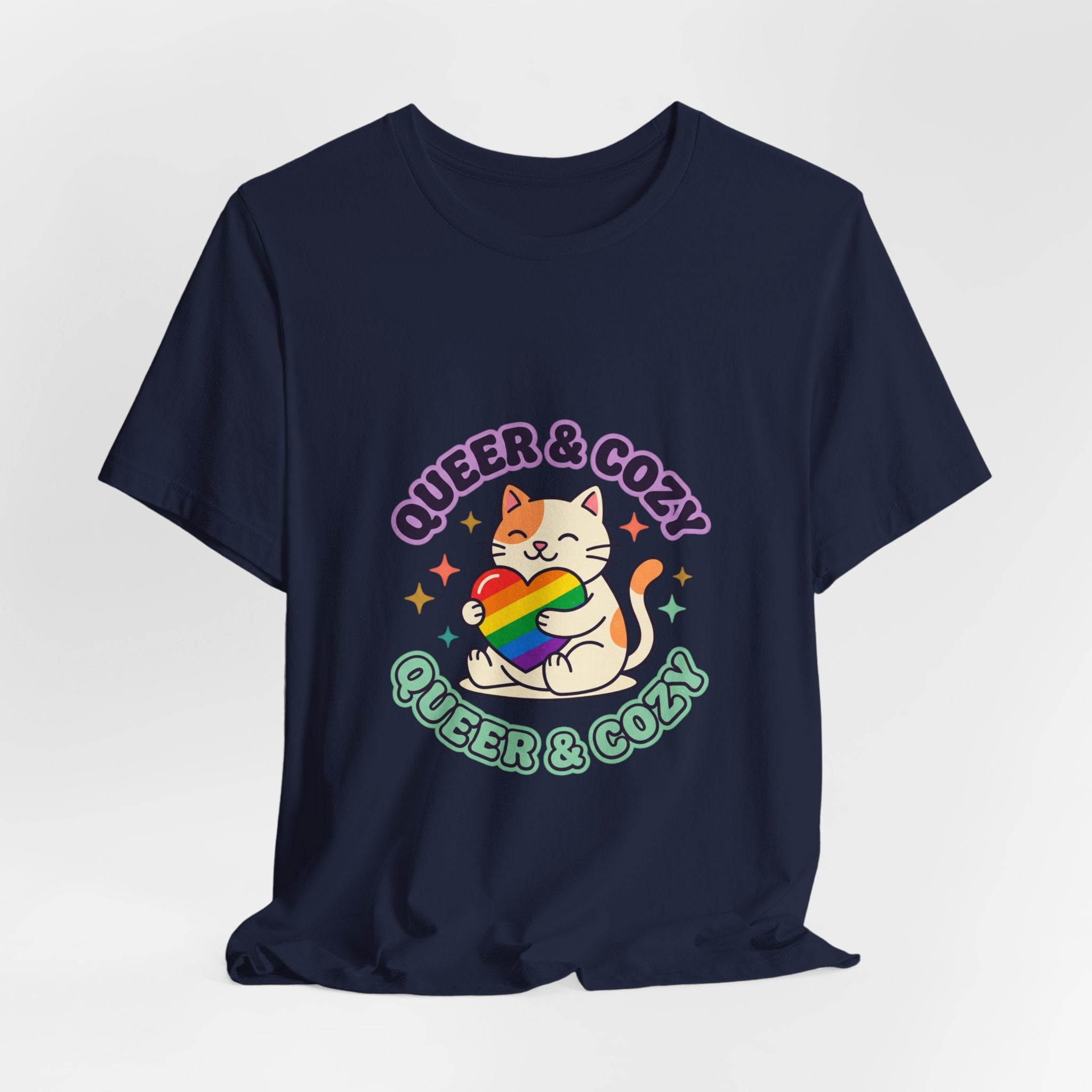 Queer & Cozy Cat Tee | Pride, LGBTQ+ Visibility, Retro Pastel Camp