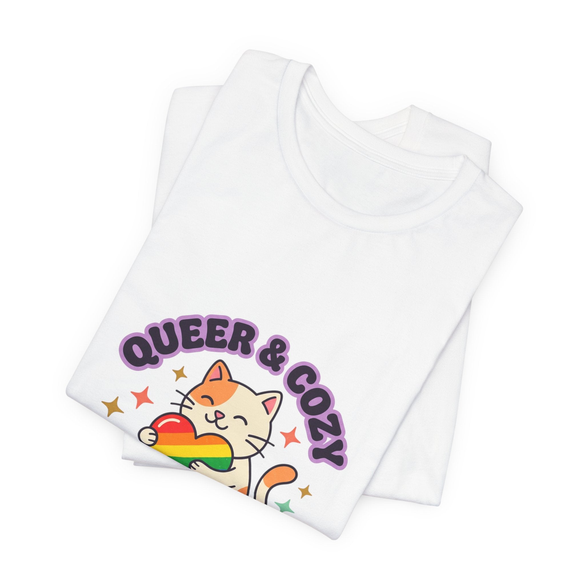 Queer & Cozy Cat Tee | Pride, LGBTQ+ Visibility, Retro Pastel Camp
