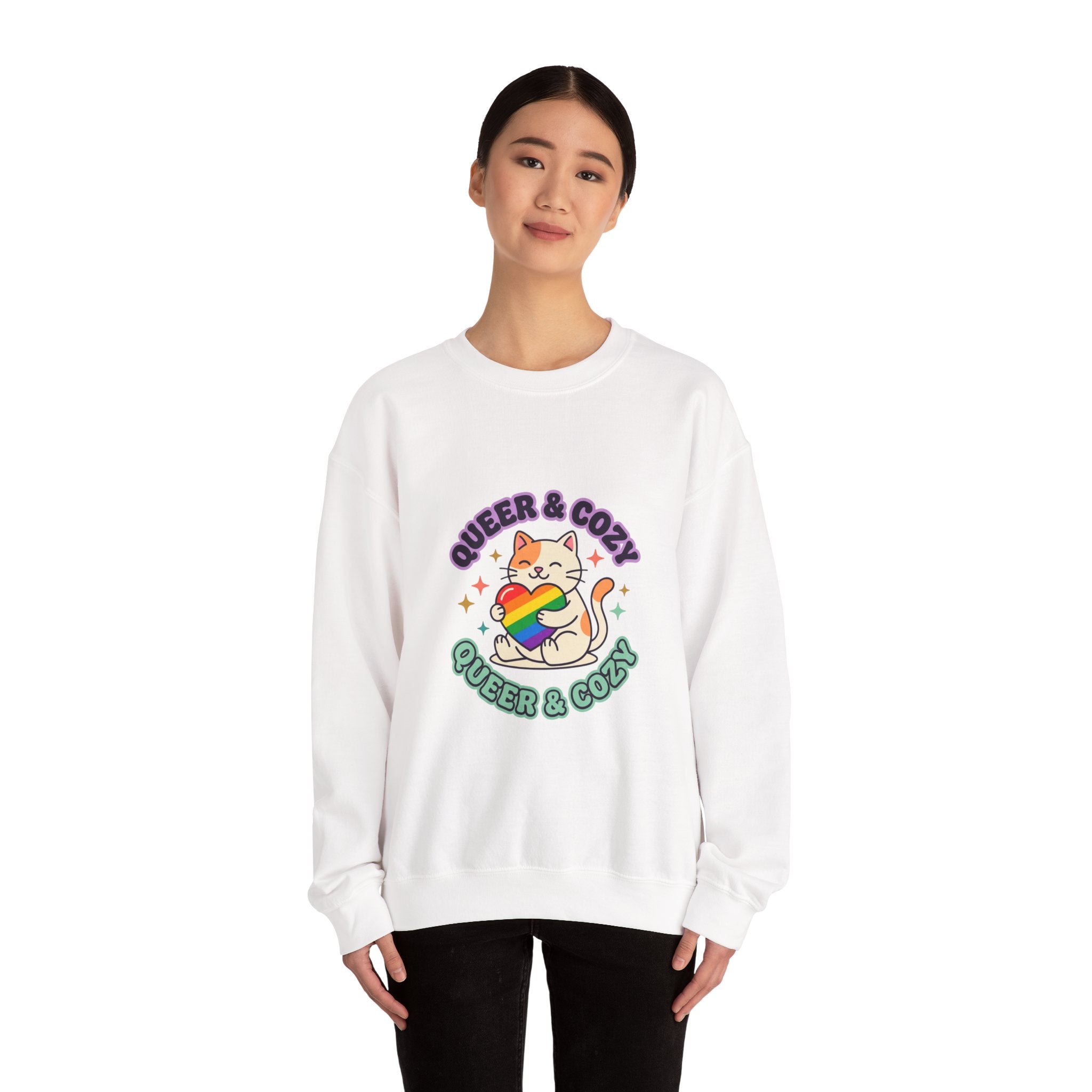 Queer & Cozy Cat Sweatshirt | Pride, LGBTQ+ Affirmation, Retro Pastel