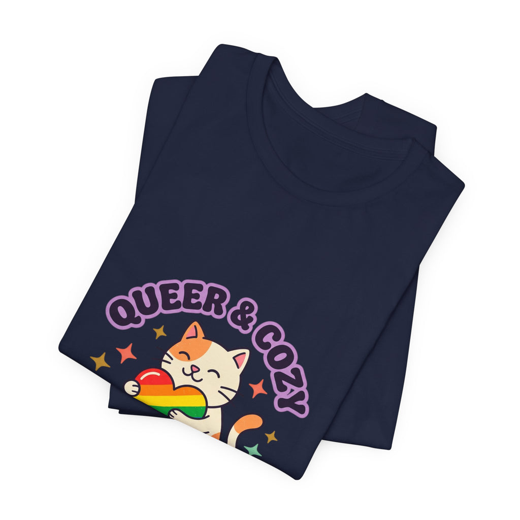 Queer & Cozy Cat Tee | Pride, LGBTQ+ Visibility, Retro Pastel Camp