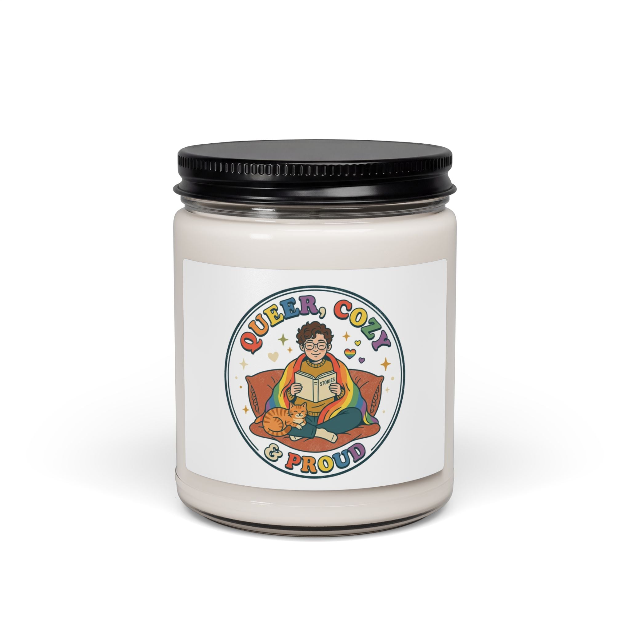 Queer, Cozy & Proud Candle | Scented Soy Candle, LGBTQ+ Pride, Retro Pastel
