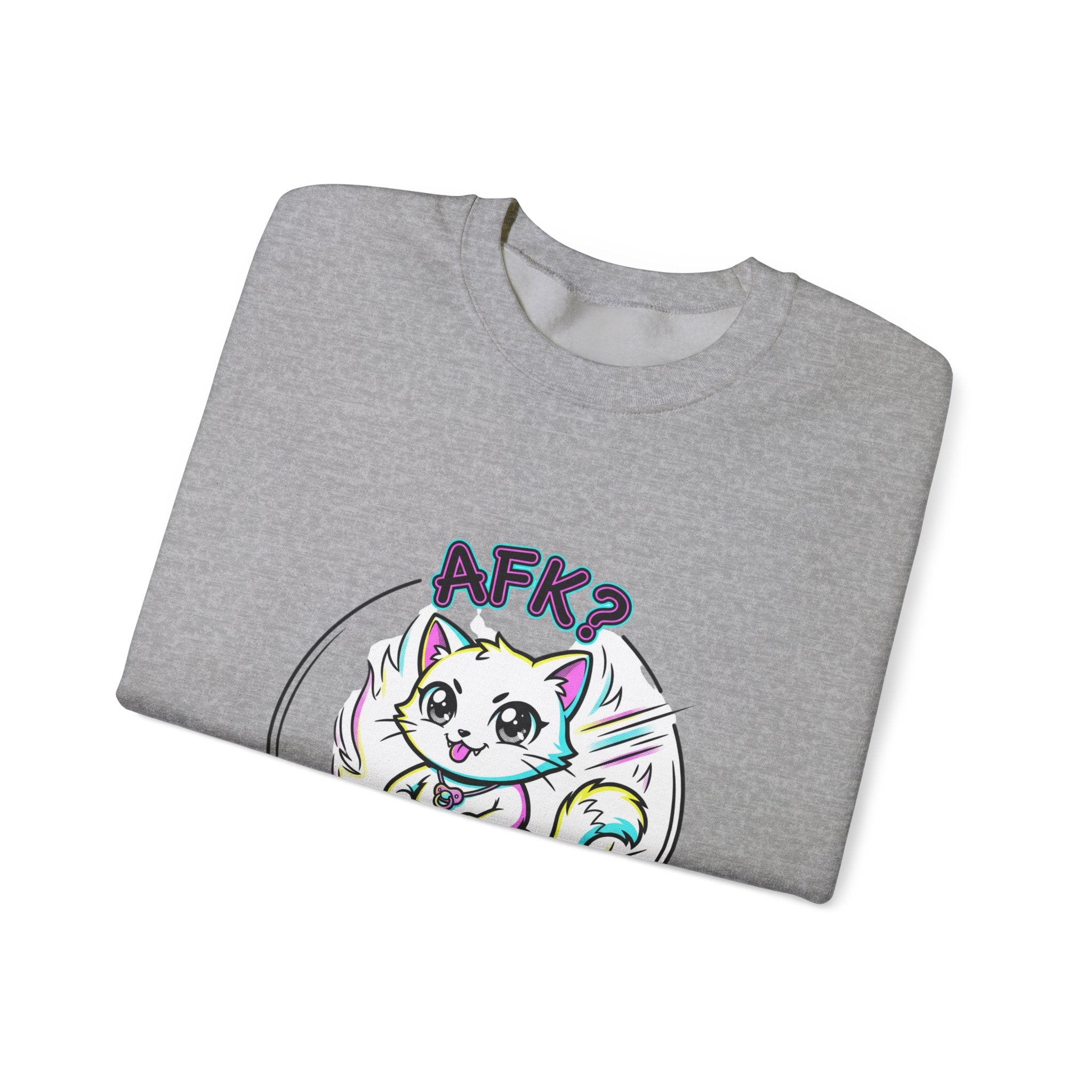 AFK? Kawaii Cat Manga Crewneck Sweatshirt | anime aesthetic, chibi