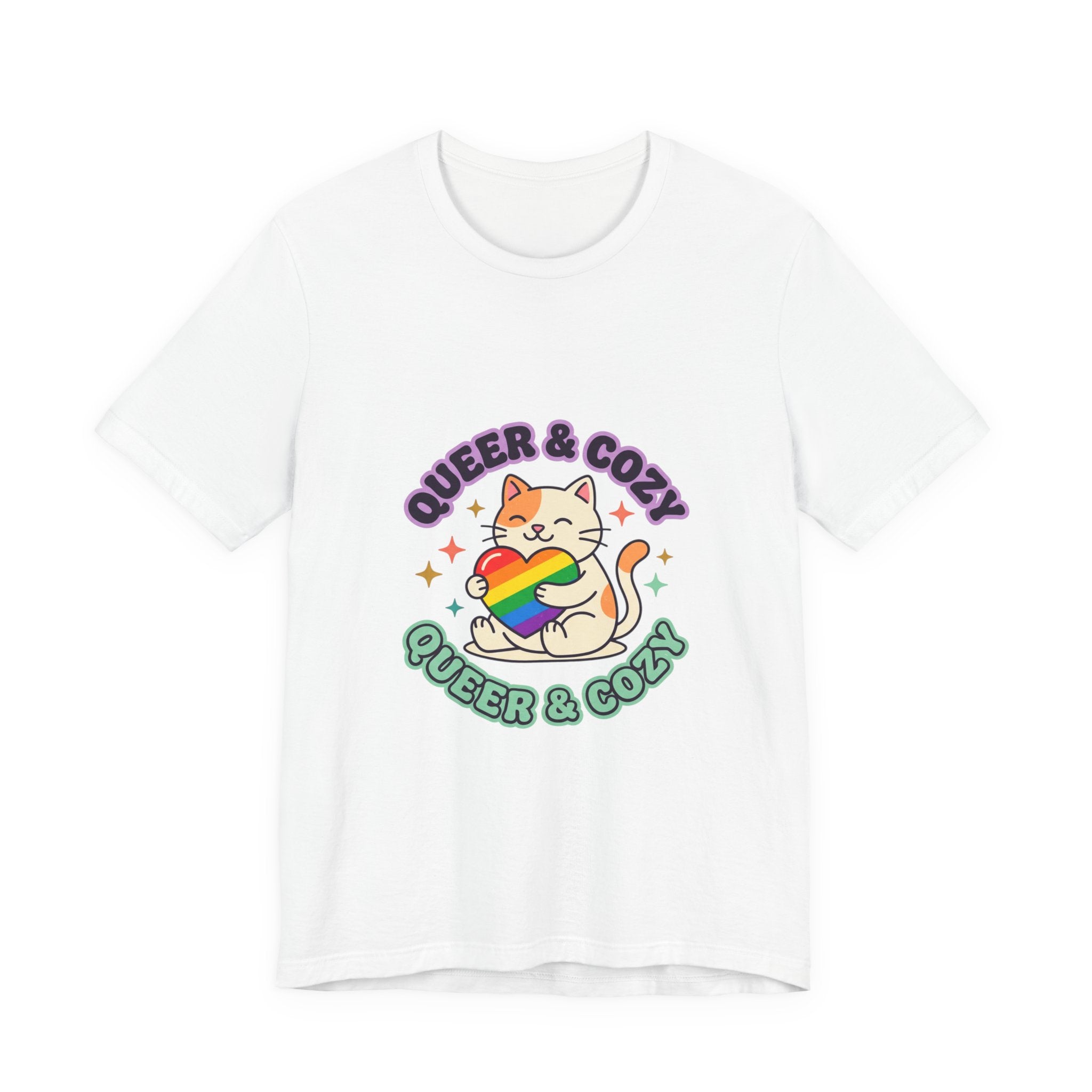 Queer & Cozy Cat Tee | Pride, LGBTQ+ Visibility, Retro Pastel Camp