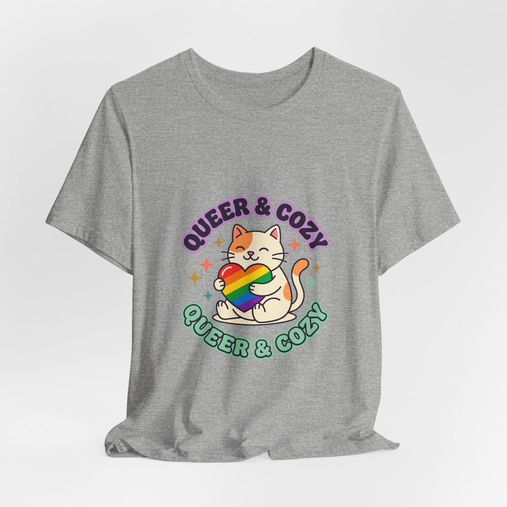 Queer & Cozy Cat Tee | Pride, LGBTQ+ Visibility, Retro Pastel Camp