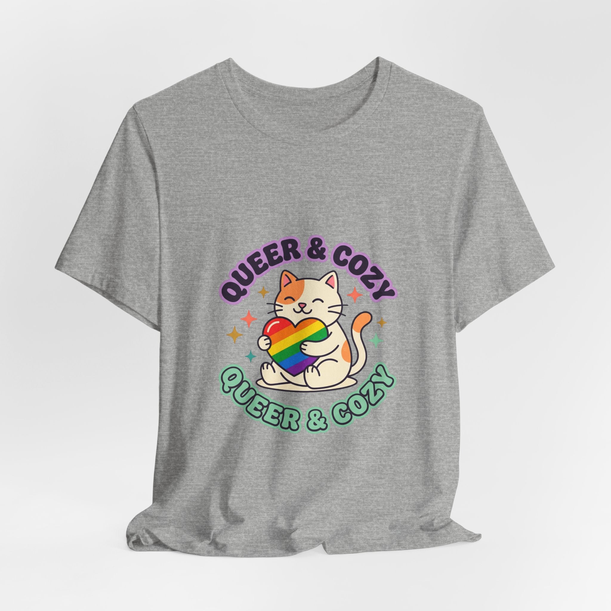 Queer & Cozy Cat Tee | Pride, LGBTQ+ Visibility, Retro Pastel Camp