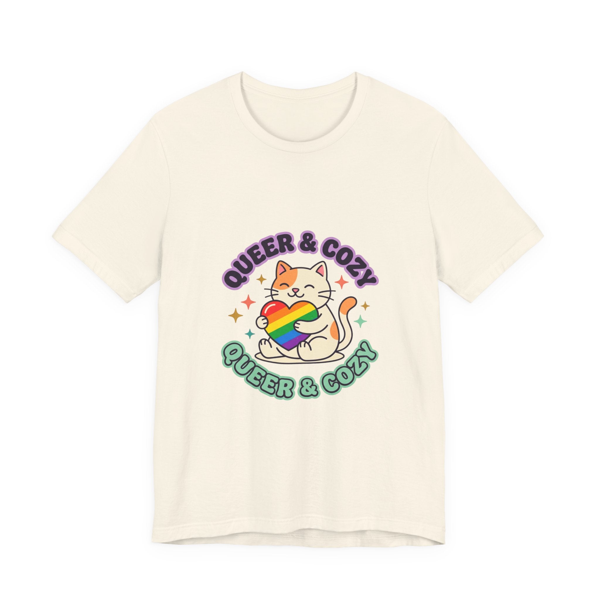 Queer & Cozy Cat Tee | Pride, LGBTQ+ Visibility, Retro Pastel Camp