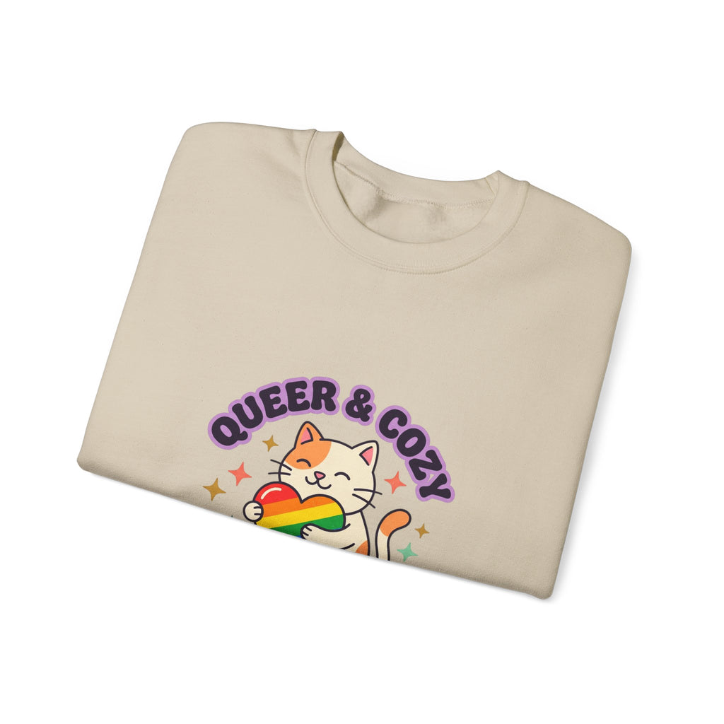Queer & Cozy Cat Sweatshirt | Pride, LGBTQ+ Affirmation, Retro Pastel