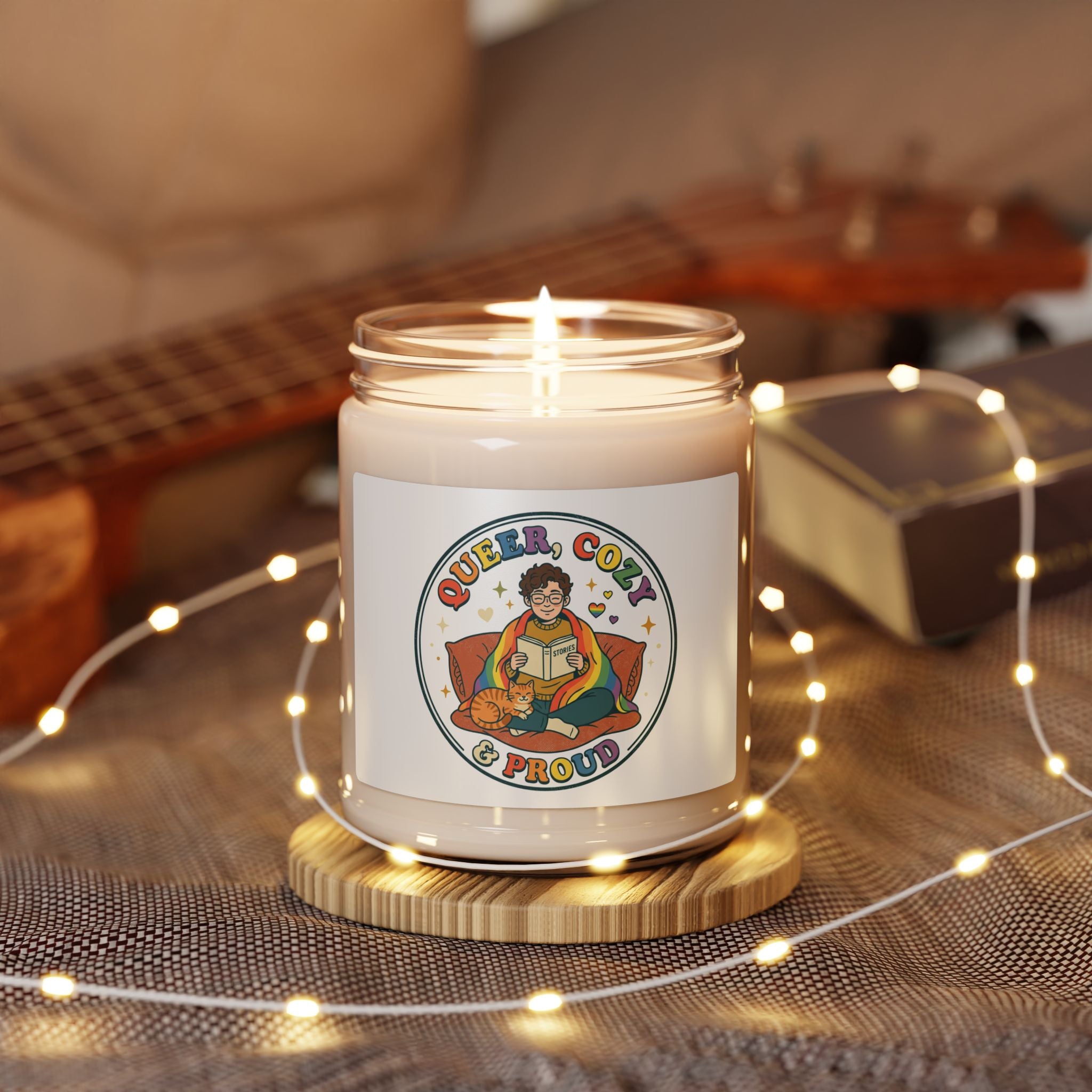 Queer, Cozy & Proud Candle | Scented Soy Candle, LGBTQ+ Pride, Retro Pastel