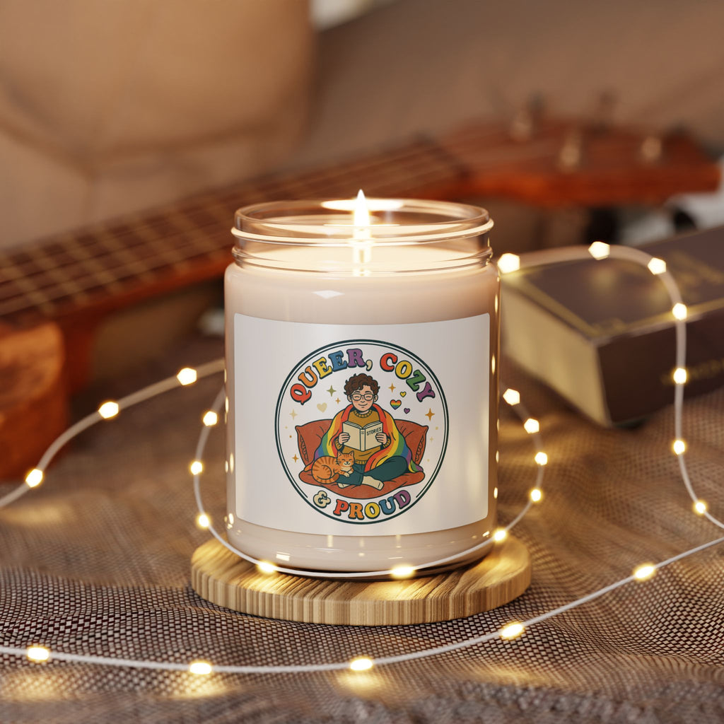 Queer, Cozy & Proud Candle | Scented Soy Candle, LGBTQ+ Pride, Retro Pastel