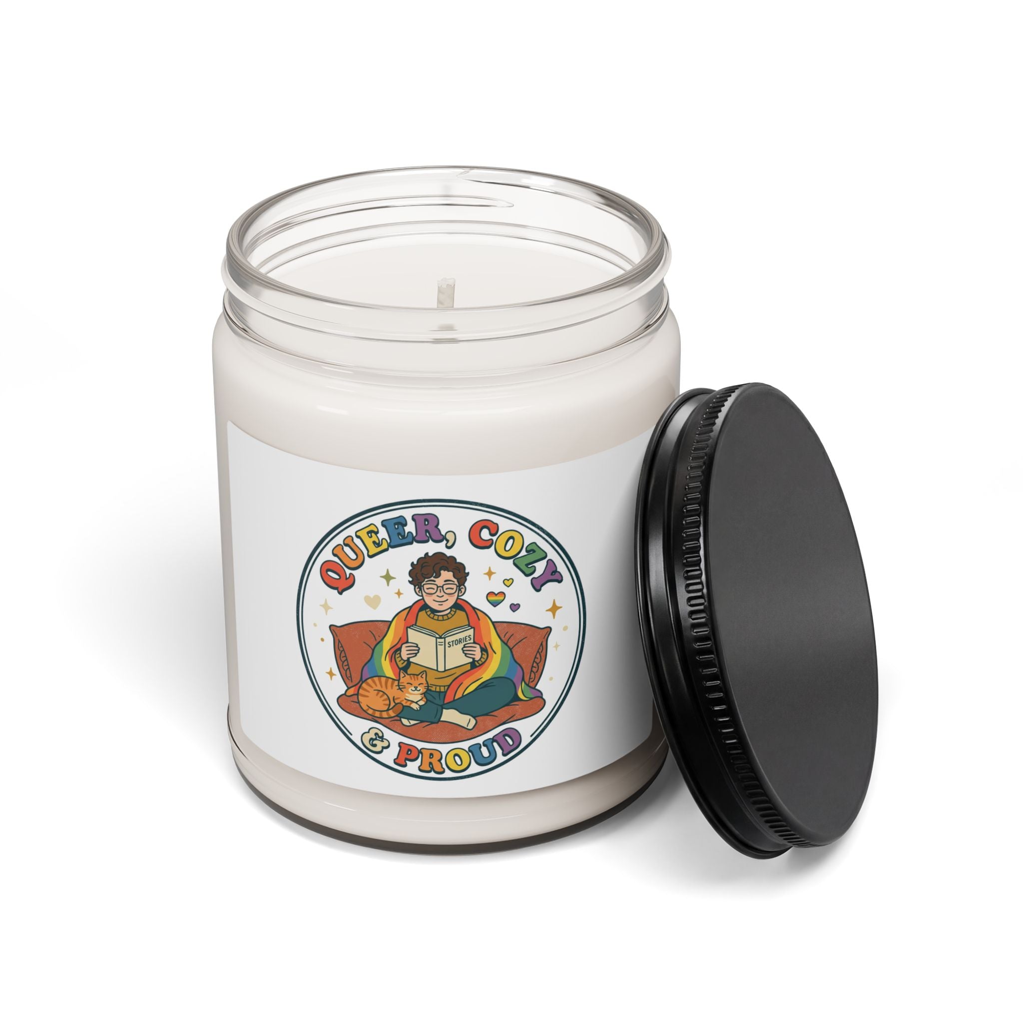 Queer, Cozy & Proud Candle | Scented Soy Candle, LGBTQ+ Pride, Retro Pastel