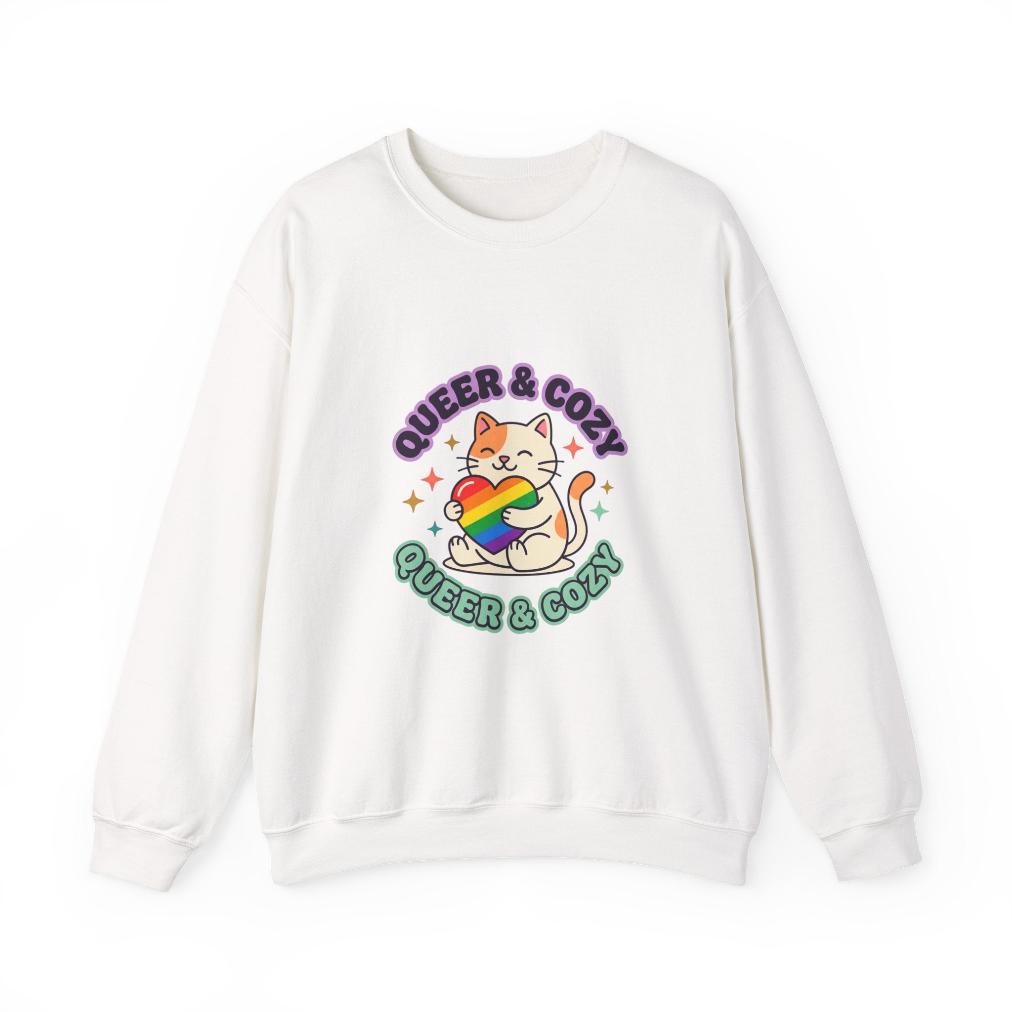 Queer & Cozy Cat Sweatshirt | Pride, LGBTQ+ Affirmation, Retro Pastel