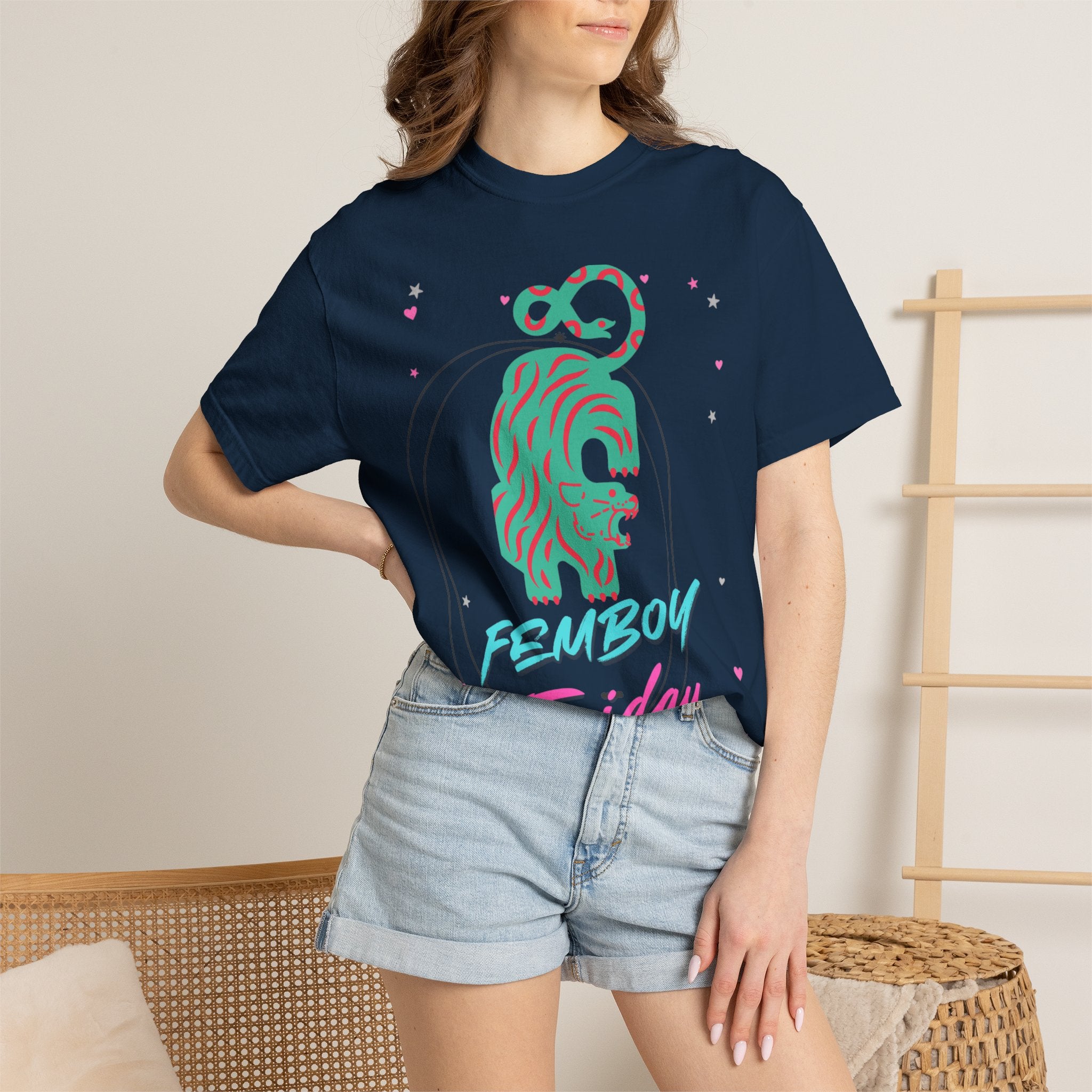 Femboy Friday T-Shirt — Retro Neon Lion Graphic Tee