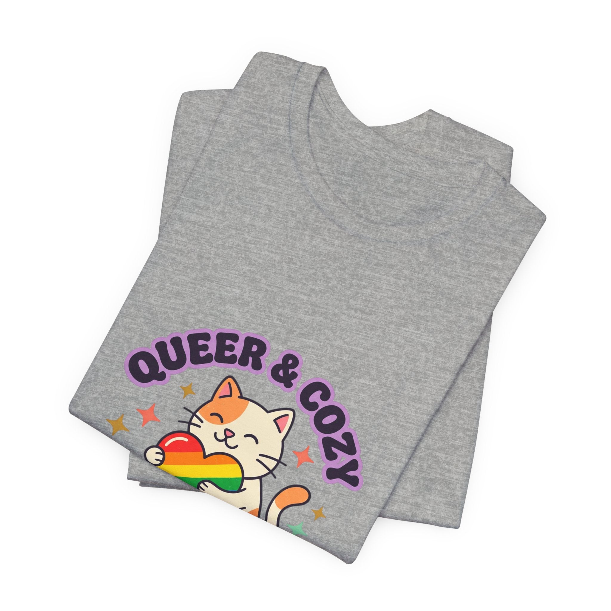 Queer & Cozy Cat Tee | Pride, LGBTQ+ Visibility, Retro Pastel Camp