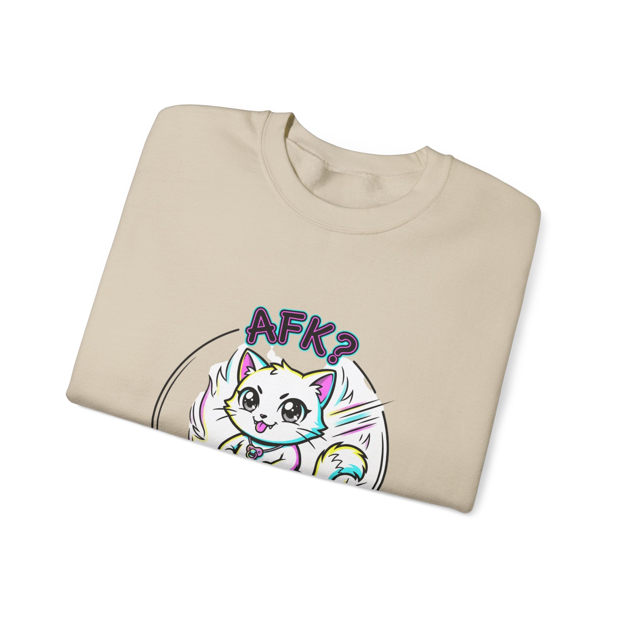 AFK? Kawaii Cat Manga Crewneck Sweatshirt | anime aesthetic, chibi