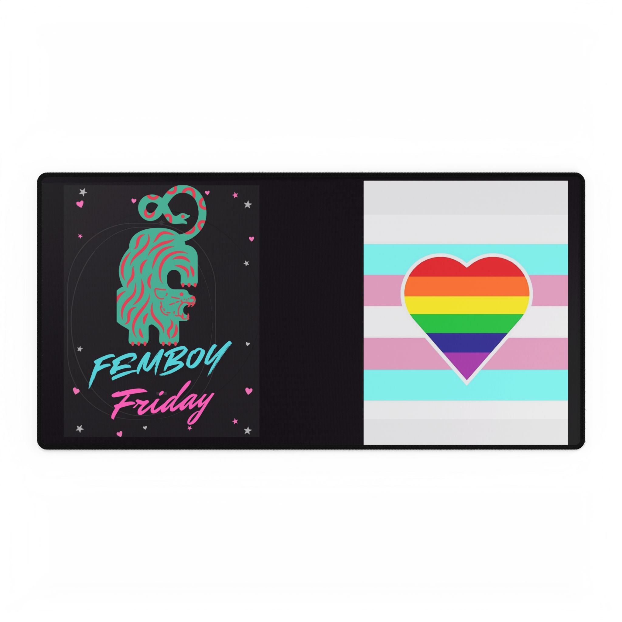 Femboy Friday graphic Desk Mat | Pride heart flag desk mat