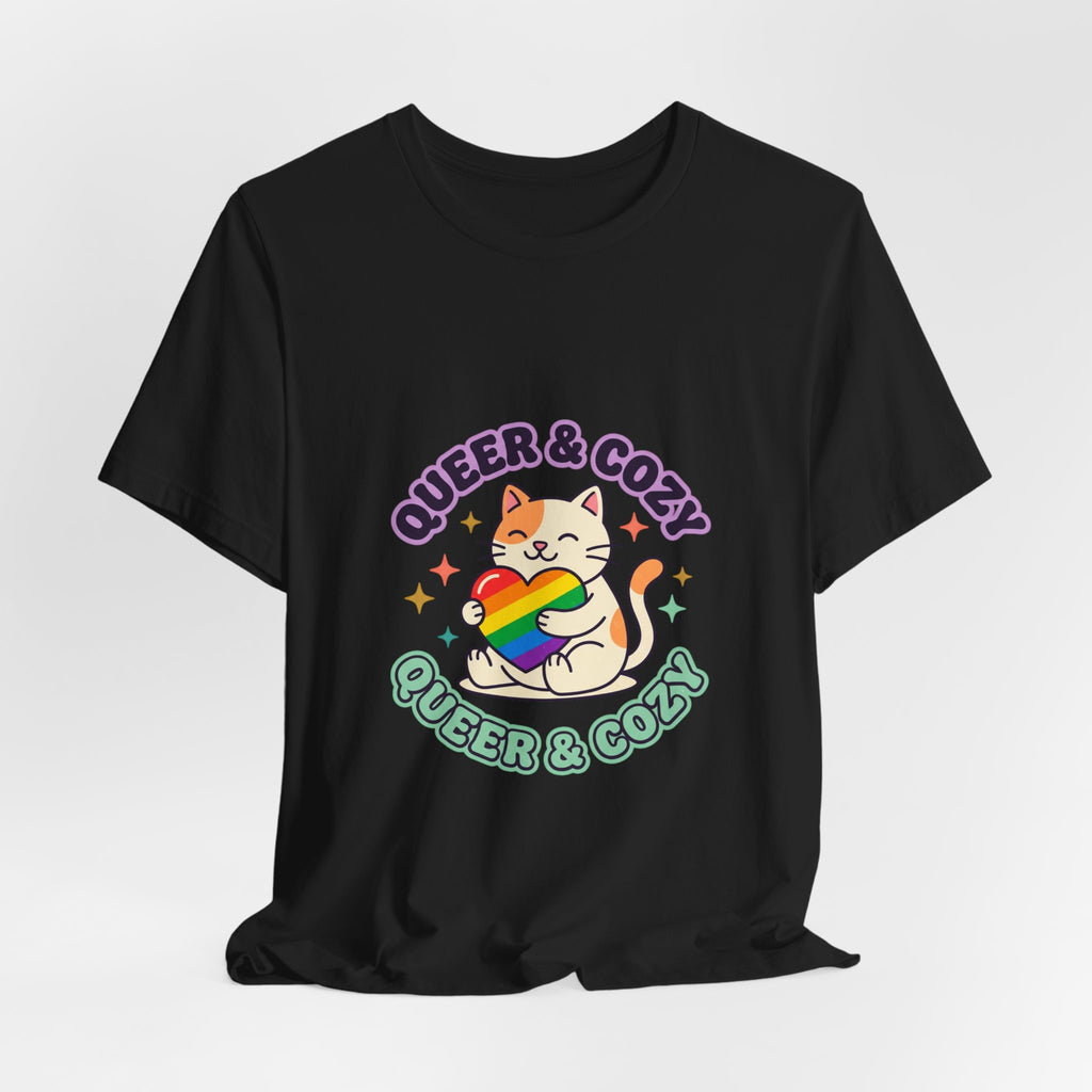 Queer & Cozy Cat Tee | Pride, LGBTQ+ Visibility, Retro Pastel Camp