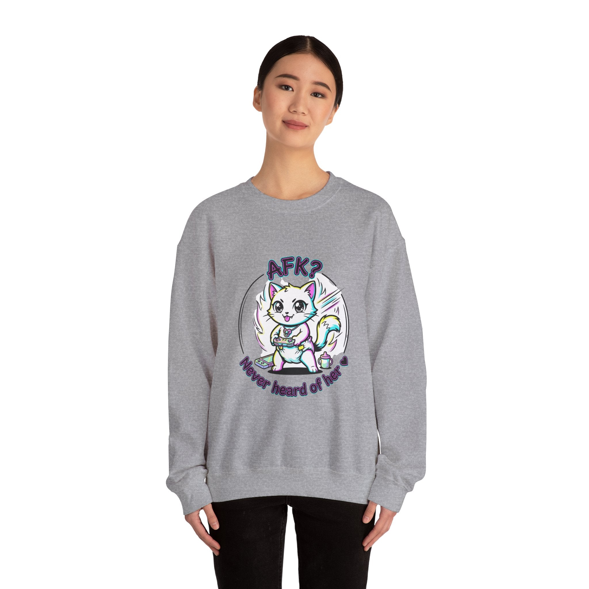 AFK? Kawaii Cat Manga Crewneck Sweatshirt | anime aesthetic, chibi