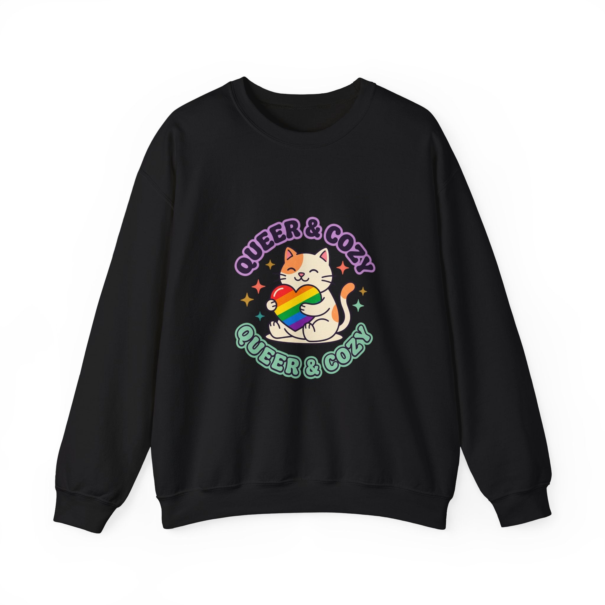 Queer & Cozy Cat Sweatshirt | Pride, LGBTQ+ Affirmation, Retro Pastel